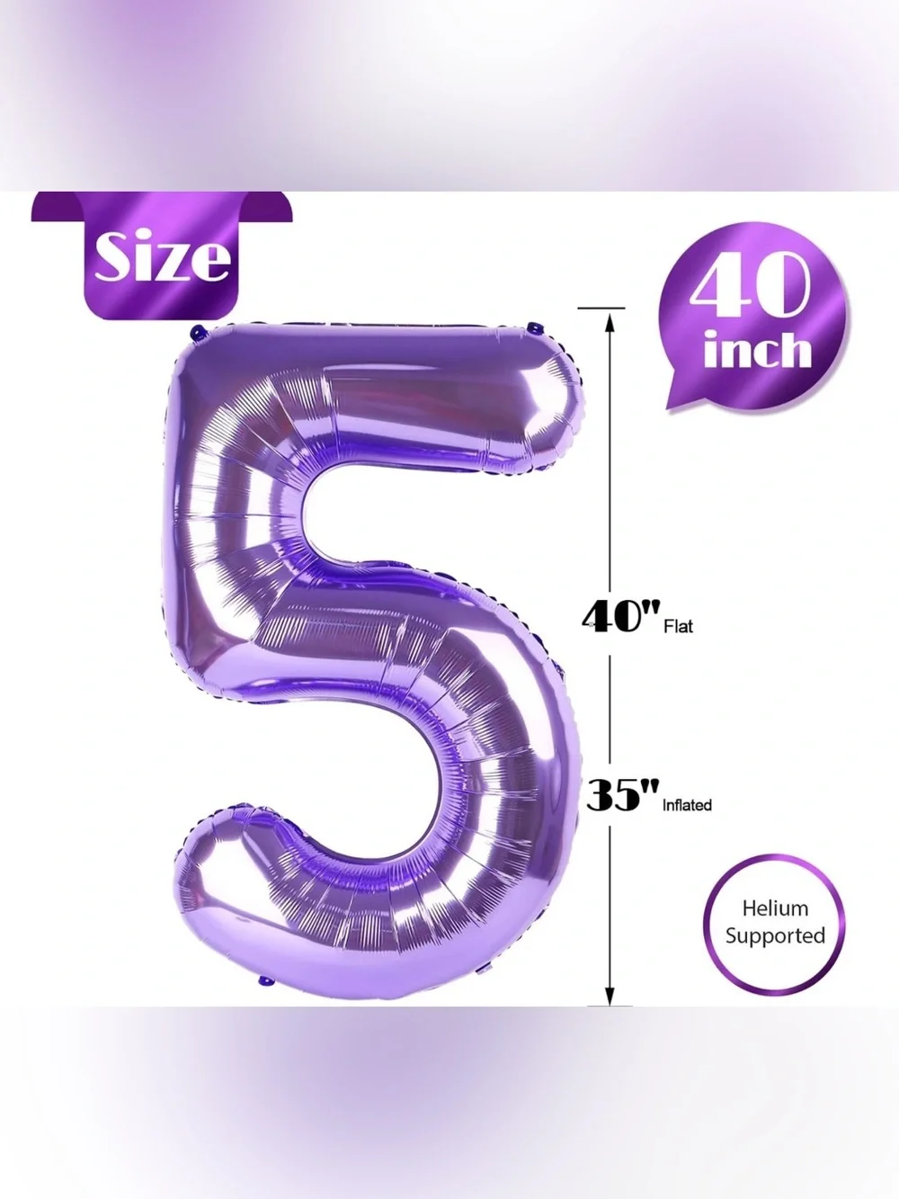 Purple Metallic Foil Number 5 Balloon Large 40 Inch Party Decoration NIP